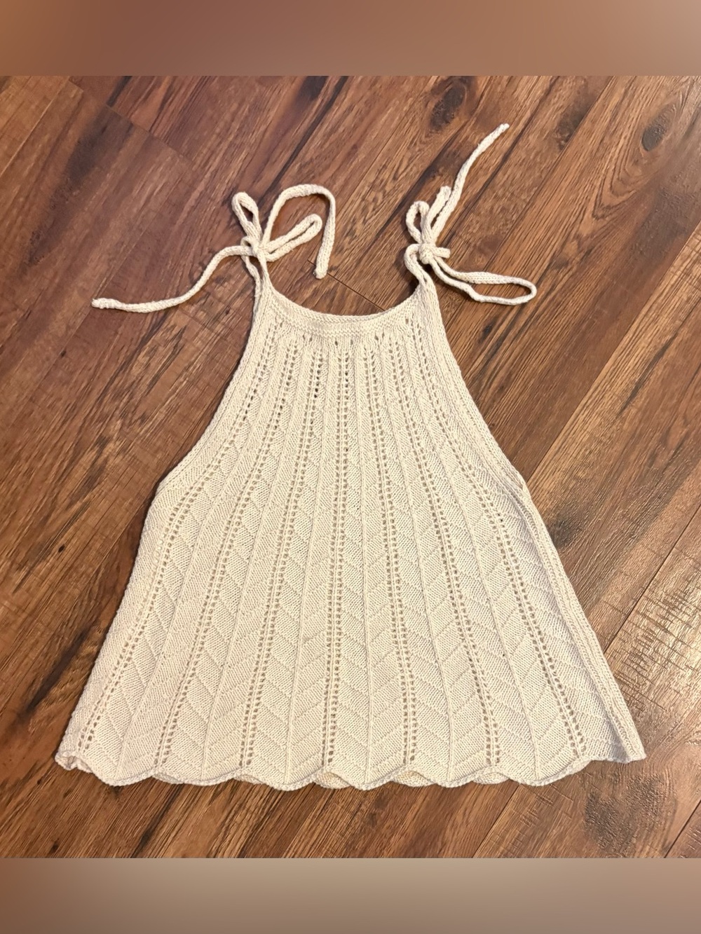 She + Sky Cream Knit Tie-Shoulder Halter Camisole Size L